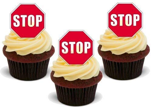 Stoppschild - 12 essbare hochwertige stehende Waffeln Karte Kuchen Toppers Dekorationen, Stop Sign - 12 Edible Stand Up Premium Wafer Card Cake Toppers Decorations von Just Party Supplies