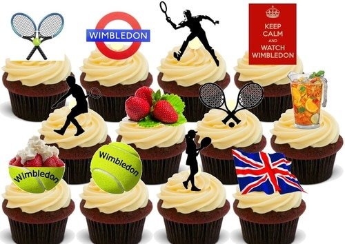 Wimbledon Partypaket Mischung - 12 essbare hochwertige stehende Waffeln Karte Kuchen Toppers Dekorationen, Wimbledon Party Pack Mix - 12 Edible Stand Up Premium Wafer Card Cake Toppers Decorations von Just Party Supplies