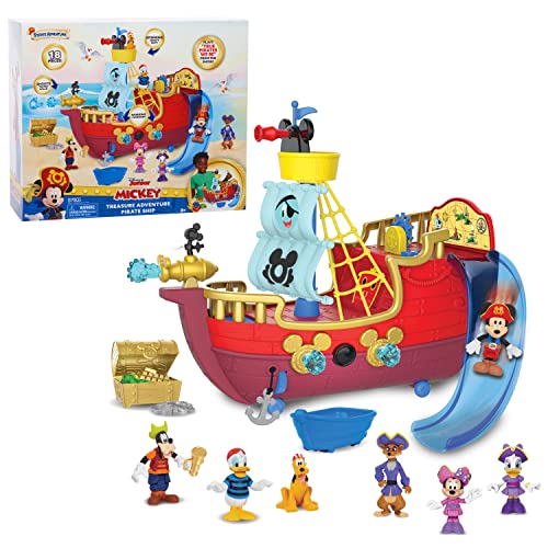 Disney Junior Mickey Mouse Funhouse Schatz Abenteuer Piratenschiff mit Bonus-Figuren, 18-teiliges Spielzeugfiguren und Spielet, Offizielle Lizenzierte Kinder Spielzeug für Ages 3 Up, Amazon Exclusive von Just Play