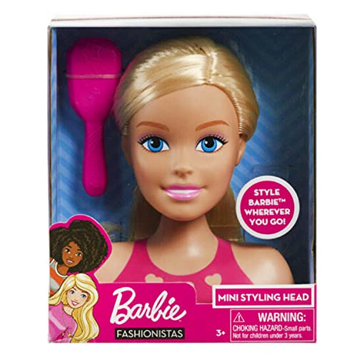 Just Play 2-teiliges Barbie-Puppen-Set für Mädchen, Mini-Styling-Kopf, zum Spielen, Blond (JPMINSHDBAR1) von Just Play