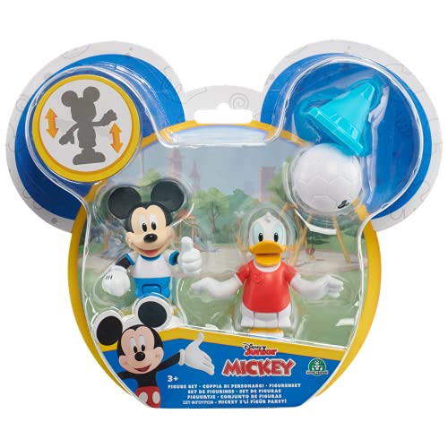 Just Play Disney Junior Minnie Mouse bewegliche Sammelfiguren Spielset mit Fussball und Kegel 2-Pack Mickey Mouse und Donald Duck im Fussballtrikot Soccer-Set 5cm, ab 3 Jahren von Just Play