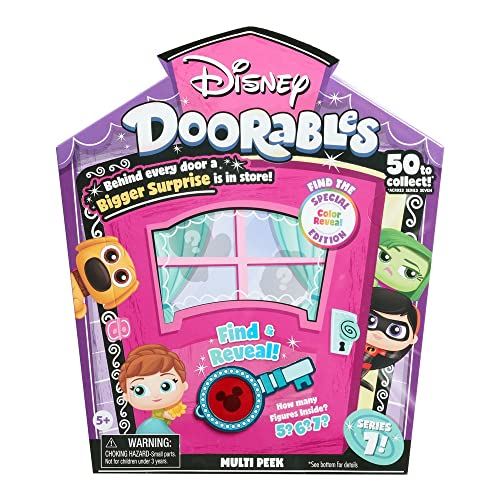 Just Play Disney Doorables Peek Serie 7 mit Special Edition Color Reveal Charakteren, enthält 5, 6 oder 7 Sammel-Minifiguren, Stile können variieren, Kinderspielzeug für Kinder ab 5 Jahren, mehrfarbig von Just Play
