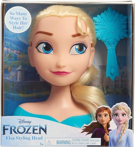 Just Play Disney Frozen Frisierkopf ELSA Mini 14cm mit Haarbürste für Styling-Spaß, ab 3 Jahren von Just Play