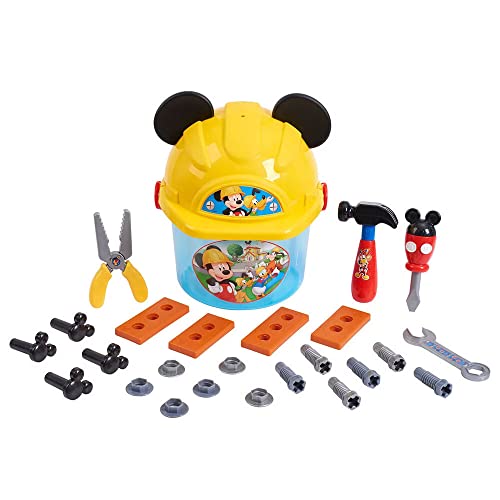 Just Play Disney Junior Mickey Mouse Spielset Werkzeugset Eimer und Schutzhelm Deckel mit Mickey Mouse Ohren, 25 Zubehörteilen, ab 3 Jahren von Just Play