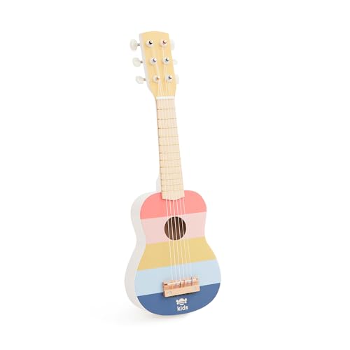 Just Bee Kids Gitarre aus Holz mit 6 Regenbogen-Saiten | Montessori-inspiriertes Musikspielzeug | 100% Holz, plastikfrei | sichere glatte Kanten für Kinder (3+ Jahre) von Just bee kids