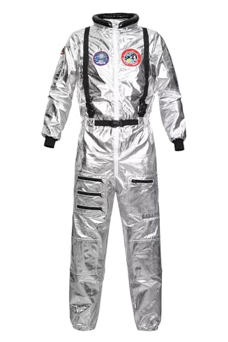 Astronaut Kostüm Damen ErwacÖsene Astronauten Weltraum Raumfahrer Anzug Spaceman Overall Outfit Halloween Space Jumpsuit Silber 2XL von Jutrisujo