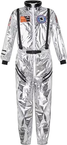 Astronaut Kostüm Herren ErwacÖsene Astronauten Weltraum Weltall Raumfahrer Anzug Spaceman Overall Outfit Halloween Space Jumpsuit Silber L von Jutrisujo