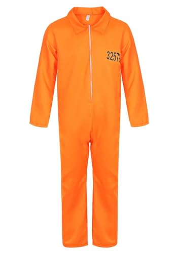 Jutrisujo Orange Gefangener Kostüm Overall Herren Damen Gefangenenkostüm Halloween Cosplay Geflüchteter S von Jutrisujo