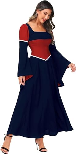 Jutrisujo Mittelalter Kleidung Damen Kleid Mittelalter Cosplay Dress Große Größen Renaissance Kostüm Vintage Retro Halloween Hexenkostüm Blau M von Jutrisujo