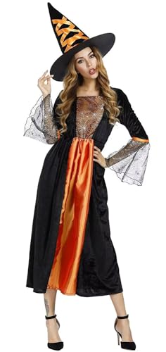 Jutrisujo hexenkostüm damen erwachsene kostüm mit Hut hexe Hexenkleid hexenhut Fasching faschingskostüme halloween Cosplay Orange L von Jutrisujo