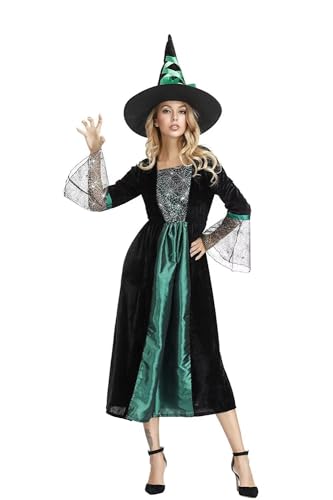 Jutrisujo hexenkostüm damen erwachsene kostüm mit Hut hexe Hexenkleid hexenhut Fasching faschingskostüme halloween Cosplay grün XS von Jutrisujo