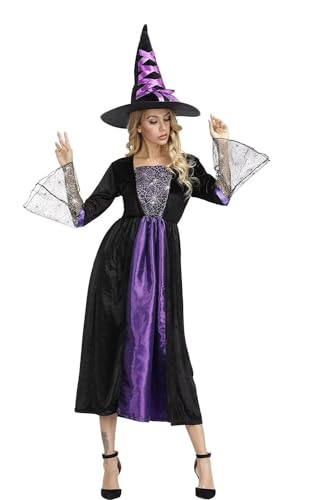 Jutrisujo hexenkostüm damen erwachsene kostüm mit Hut hexe Hexenkleid hexenhut Fasching faschingskostüme halloween Cosplay lila 2XL von Jutrisujo