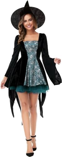 Jutrisujo hexenkostüm damen kostüm erwachsene mit Hut hexe Hexenkleid hexenhut Fasching faschingskostüme halloween Cosplay grün 2XL von Jutrisujo