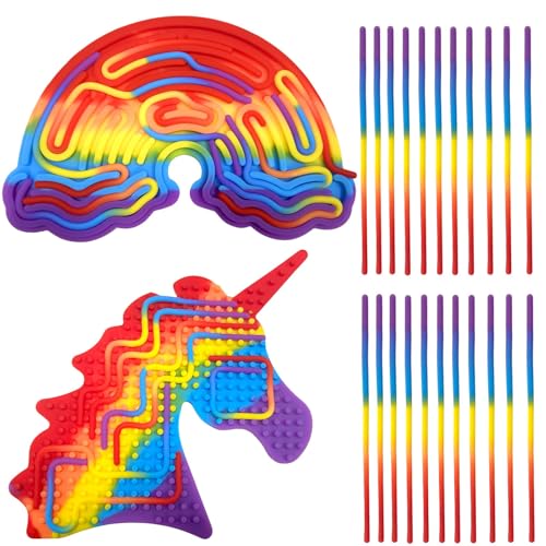 Juvanovo Sensorik Activity Board, 2 Stück Sensorisches Aktivitätsbrett Silikon, Doppelseitiges Aktivitätsbrett mit 22 Bunter Stick, Sensorische Spielzeug für ADHD OCD ADD Autismus (A) von Juvanovo