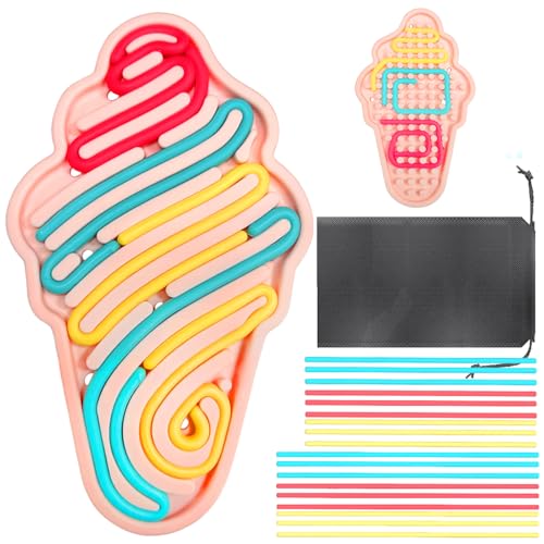 Juvanovo Sensorik Activity Board, Sensorisches Aktivitätsbrett Silikon, Doppelseitiges Aktivitätsbrett mit 18 Bunter Stick, Sensorische Spielzeug für ADHD OCD ADD Autismus (Eistüte) von Juvanovo