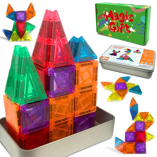 Juvanovo Tragbares Magnetische Bausteine, 36 Stück Magnet Tiles mit Ironbox, STEM Magnet Spiel, Reise Magnetbausteine Kinder, Spielzeug für Jungen und Mädchen Juvanovo Tragbares Magnetische Bausteine, 36 Stück Magnet Tiles mit Ironbox, STEM Magnet Spiel, Reise Magnetbausteine Kinder, Spielzeug für Jungen und Mädchen von Juvanovo