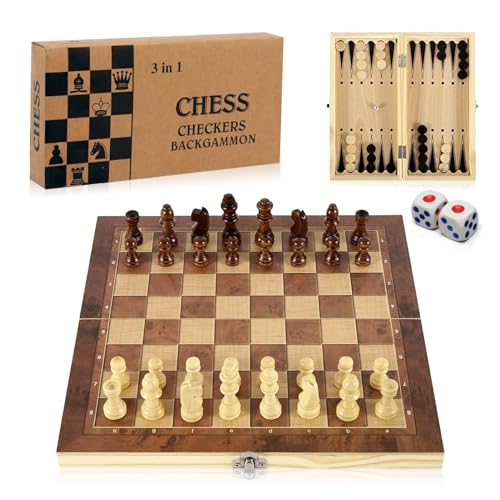 Juxtaposia Schachspiel, klappbar mit Hochwertiges Holz Schach,3 in 1 Schach-Reisespiel für Kinder und Erwachsene(34 * 34cm) von Juxtaposia