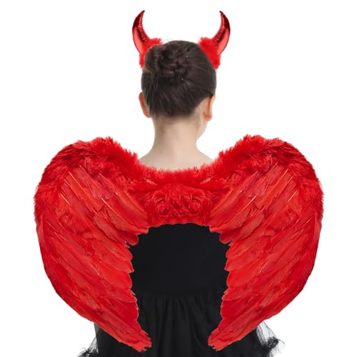 Juxtaposia Halloween Flügel Rot,45CM Engelsflügel Rot mit Teufel Horn Rot,Teufels Flügel Helloween,Federflügel Engel,rot Engel Kostüm Damen,Engelsflügel Rot,Rot Engel Kostüm Mädchen Juxtaposia Halloween Flügel Rot,45CM Engelsflügel Rot mit Teufel Horn Rot,Teufels Flügel Helloween,Federflügel Engel,rot Engel Kostüm Damen,Engelsflügel Rot,Rot Engel Kostüm Mädchen von Juxtaposia