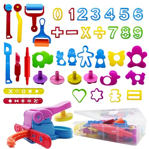 Juxtaposia 41 Stück Knetwerkzeug Set,umfasst Nudelmaschine Förmchen Ausstechformen Extruder,Knete Zubehör für Kitchen Spielzeug Kreative,Play Doh Werkzeug für Kinde im Alter von 2,3,4, 5, 6 Jahren. von Juxtaposia