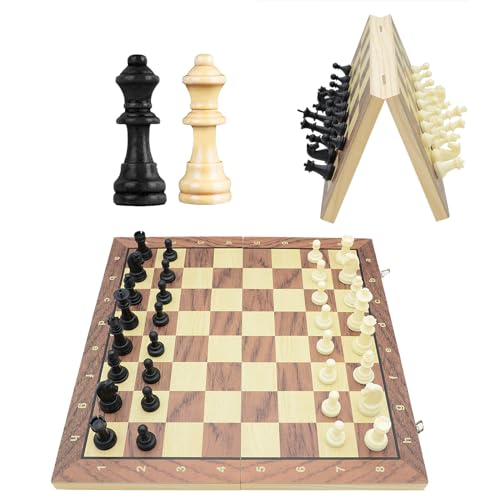 Juxtaposia Schachspiel,Magnetisch klappbar mit Hochwertiges Holz Schach,3 in 1 Schach geeignet für Kinder und Erwachsene Reisen Spiel（39 * 39cm von Juxtaposia
