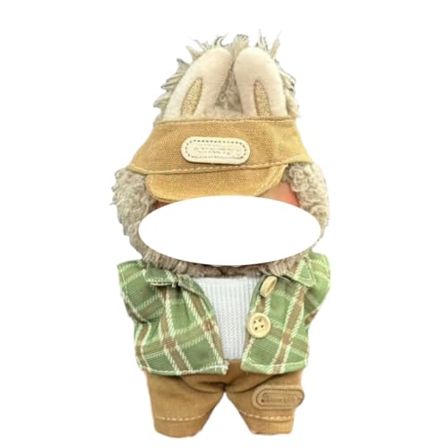 Juyuup 17cm Junge Plüschtier-Kleidungsset (Ohne Puppen) - Weicher Stoff-Latzhose & Mütze für 15-20cm Figuren (Stil 1) von Juyuup