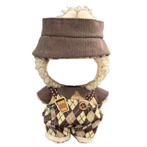 Juyuup 17cm Junge Plüschtier-Kleidungsset (Ohne Puppen) - Weicher Stoff-Latzhose & Mütze für 15-20cm Figuren (Stil 16) von Juyuup