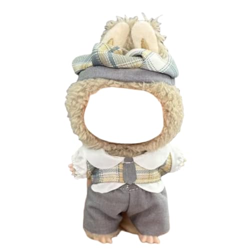 Juyuup 17cm Junge Plüschtier-Kleidungsset (Ohne Puppen) - Weicher Stoff-Latzhose & Mütze für 15-20cm Figuren (Stil 19) von Juyuup