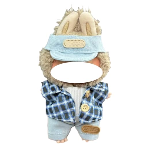 Juyuup 17cm Junge Plüschtier-Kleidungsset (Ohne Puppen) - Weicher Stoff-Latzhose & Mütze für 15-20cm Figuren (Stil 2) von Juyuup