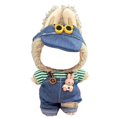 Juyuup 17cm Junge Plüschtier-Kleidungsset (Ohne Puppen) - Weicher Stoff-Latzhose & Mütze für 15-20cm Figuren (Stil 20) von Juyuup