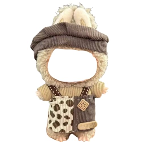 Juyuup 17cm Junge Plüschtier-Kleidungsset (Ohne Puppen) - Weicher Stoff-Latzhose & Mütze für 15-20cm Figuren (Stil 25) von Juyuup