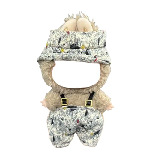 Juyuup 17cm Junge Plüschtier-Kleidungsset (Ohne Puppen) - Weicher Stoff-Latzhose & Mütze für 15-20cm Figuren (Stil 8) von Juyuup