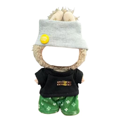 Juyuup 17cm Mädchen Plüschtier-Kleidungsset (Ohne Puppen) - Weicher Stoff-Latzhose & Mütze für 15-20cm Figuren (Stil 17) von Juyuup