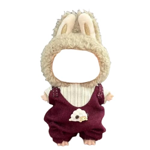 Juyuup 17cm Mädchen Plüschtier-Kleidungsset (Ohne Puppen) - Weicher Stoff-Latzhose & Mütze für 15-20cm Figuren (Stil 41) von Juyuup
