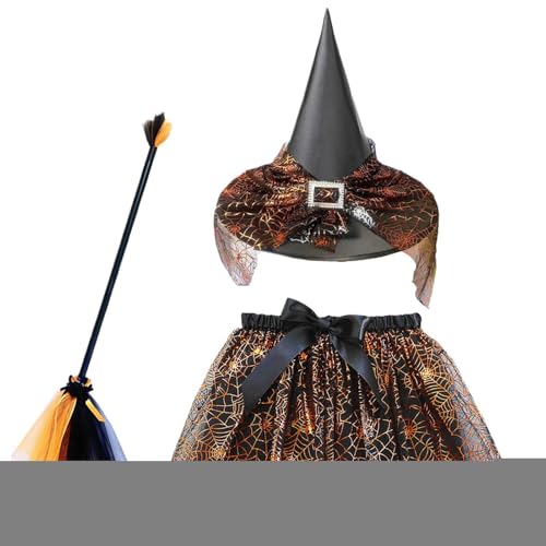 Jvjggag Hexenkostüm-Set, Kinder-Hexenkostüm-Zubehör-Set mit Besen und Rock, verstellbares Halloween-Cosplay-Zubehör für Kleid-Party-Themen-Fotoshootings, Karneval Jvjggag Hexenkostüm-Set, Kinder-Hexenkostüm-Zubehör-Set mit Besen und Rock, verstellbares Halloween-Cosplay-Zubehör für Kleid-Party-Themen-Fotoshootings, Karneval von Jvjggag