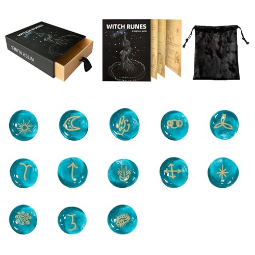 Jvjggag Runensteine, Wahrsagungsset, Werkzeuge, Glasmaterial mit Anleitung, inklusive Aufbewahrungstasche, Altar-Dekoration, spiritueller Gebrauch, Größe wie abgebildet, mehrfarbig, 1 Set von Jvjggag