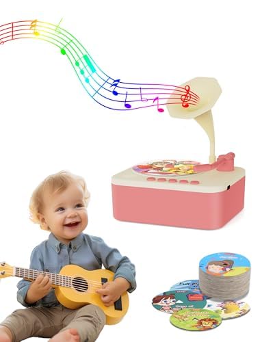 Jwatch Kinder-Phonograph mit 96 bunten Karten, sensorisches Lernspielzeug, ideale Unterhaltung für Jungen und Mädchen im Alter von 3–6 Jahren, für Kinder, Phonographen-Plattenspieler (Rosa) von Jwatch