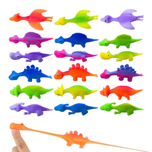 Jwogngls 25 Stück Schleuder Dinosaurier Spielzeug, Slingshot Dinosaur Finger Toys, Lustige Fliegende Dinosaurier Schleuder Spielzeug,Neuste gesprühter Katapult-Dinosaurier- Zufällige Farbe von Jwogngls