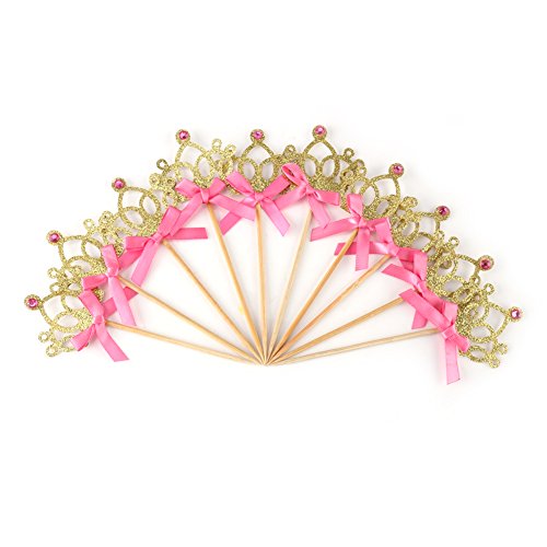 10 Stück Kronen-Cupcake-Topper, glitzernde Mini-Kuchenaufsätze, glitzernde Krone mit Schleife, Schleife, Cupcake-Picks, Kuchendekorationen für Jahrestag, Abschluss, Geburtstag, (Gold) von Jwthee