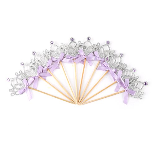 10 Stück Kronen-Cupcake-Topper, glitzernde Mini-Kuchenaufsätze, glitzernde Krone mit Schleife, Schleife, Cupcake-Picks, Kuchendekorationen für Jahrestag, Abschluss, Geburtstag, (Silber) von Jwthee