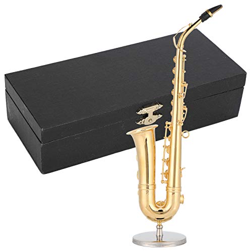 Instrumenten-Ornament, Saxophon-Ornament, Mini-Musikinstrument, Miniatur-Saxophon mit Ständer und Koffer, Heimdekoration, 19 cm Instrumenten-Ornament, Saxophon-Ornament, Mini-Musikinstrument, Miniatur-Saxophon mit Ständer und Koffer, Heimdekoration, 19 cm von Jwthee