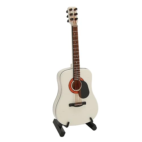Miniaturgitarrenmodell, weiße Mini -Gitarre mit Stand- und Gehäuse -Musikinstrumenten -Replik -Sammlerfiguren 5.1in langes Holzpuppenhauszubehör Home Decorin von Jwthee