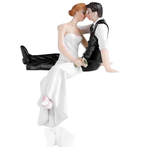 Romantische Hochzeits-Party-Kuchendekoration, seitlich sitzende Umarmung von Braut und Bräutigam, Kunstharz-Figur, Kuchendekoration, Hochzeitspaar-Figuren, Dekorationen von Jwthee