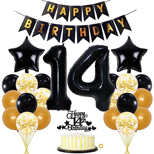 Jxuzh 30 Stück Gold-Schwarz Geburtstag Deko Ballon-Set für 14. Geburtstag, Hochzeitstag, Jubiläum, unisex Jugendliche Jxuzh 30 Stück Gold-Schwarz Geburtstag Deko Ballon-Set für 14. Geburtstag, Hochzeitstag, Jubiläum, unisex Jugendliche von Jxuzh