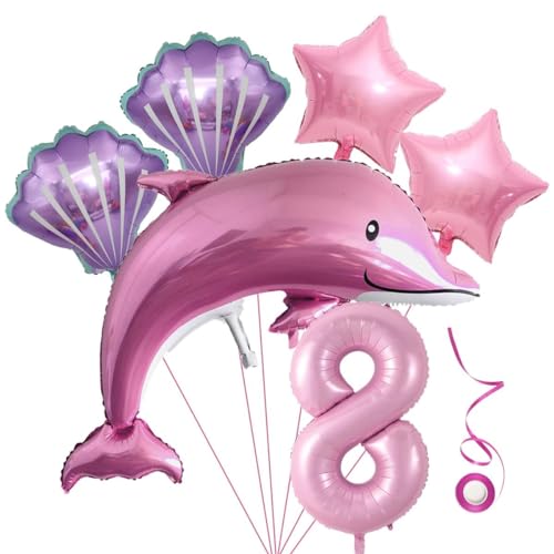 Delfin Luftballon Set 8. Geburtstag Mädchen Rosa Kindergeburtstag Mädchen Geburtstag Delphin Ballon 8 Jahre Ozean Geburtstagsdeko 8 Jahre XXL Zahl 8 Zahlen Ballon Rosa Ozean Tiere Geburtstagsfeier von Jxuzh