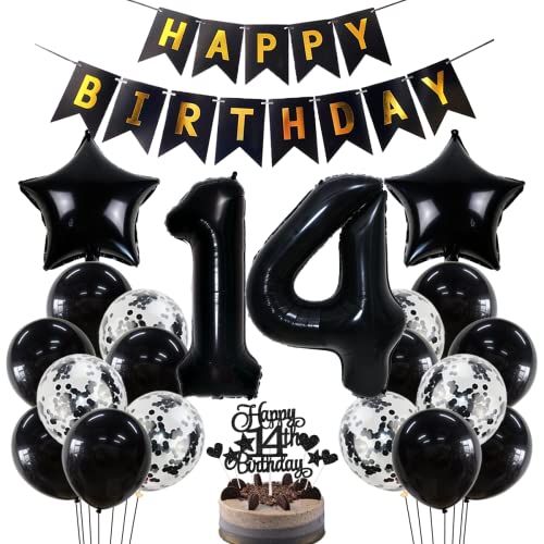 Geburtstagsdeko 14 Geburtstag Deko Jungen Mädchen Schwarz 14. Geburtstag Dekoration Schwarz Luftballons 14. Geburtstag Mädchen Junge Party Deko 14. Geburtstag Junge Mädchen 14 Jahre Geburtstagsdeko von Jxuzh