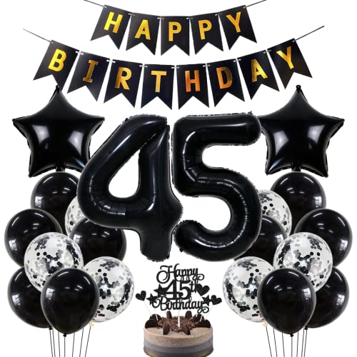 Geburtstagsdeko 45. Geburtstag Schwarz - Dekoration für Jungen und Mädchen - Luftballons und Party Deko für 45 Jahre von Jxuzh
