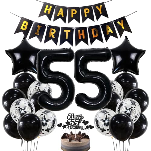 Geburtstagsdeko 55. Geburtstag Deko Schwarz für Jungen und Mädchen - Luftballons und Party Dekoration für 55 Jahre von Jxuzh
