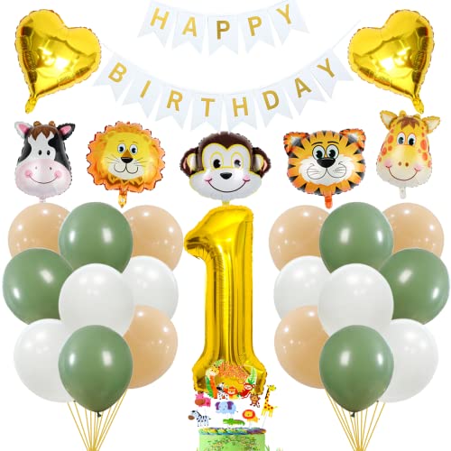 Jxuzh 1.Dschungel Geburtstag Deko Set Junge Dschungel Deko Luftballons 1 Jahre Kindergeburtstag Deko 1. geburtstag junge Safari Party geburtstagsdeko safari Urwald Party Geburtstag (gold1) von Jxuzh