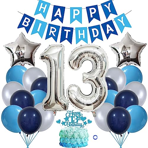 Jxuzh 13 Geburtstag Deko Junge Mädchen Ballon Deko 13. Geburtstag Junge Marinebla Silber Geburtstagsdeko 13. Geburtstag Deko Luftballons 13.geburtstag Happy Birthday Banner Für Birthday Party Deko von Jxuzh