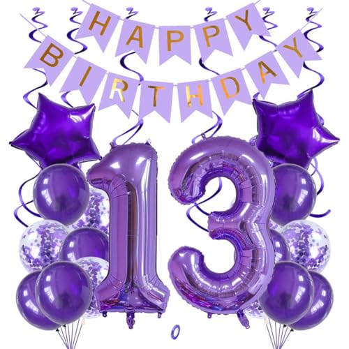 Jxuzh 13 geburtstagsdeko Luftballons Set Lila,40 Zoll Folienballon Zahl 13(100cm) Lila Ballons-25 Stück-für Geburtstag,Dekoration,Luft/Heliumballon von Jxuzh